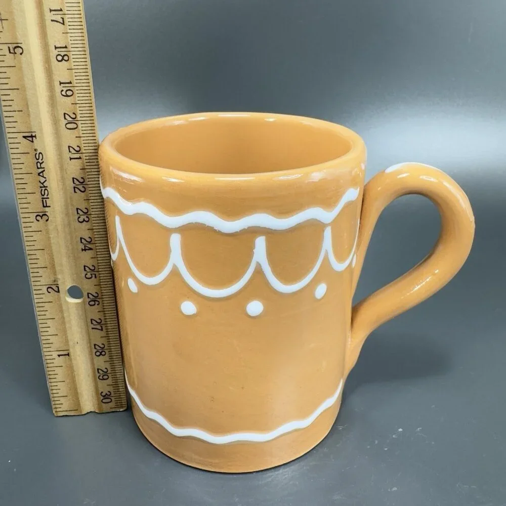 Pier 1‎ Coffee Mug Cup Brown Gingerbread White Swirl Mug Hand Painted Italy